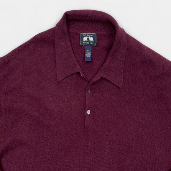 Woods & Gray Cashmere Sweater Men's 2XL Button Collar Burgundy Red Long Sleeve - Picture 7 of 7